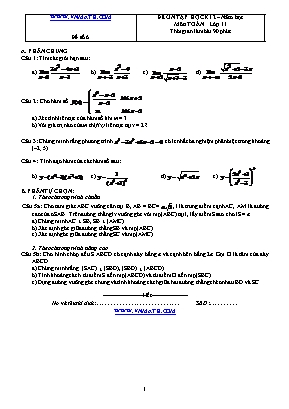 Đề ôn tập học kỳ II môn Toán Lớp 11 - Đề số 6 (Có đáp án)